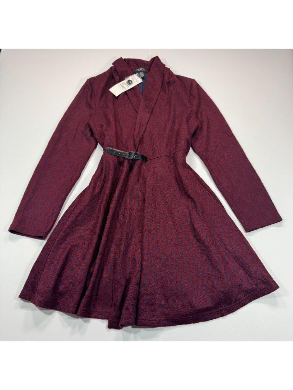 Papillon Dress Women's L Red Acrylic Jacquard Wrapdress Belted Lined Stretch